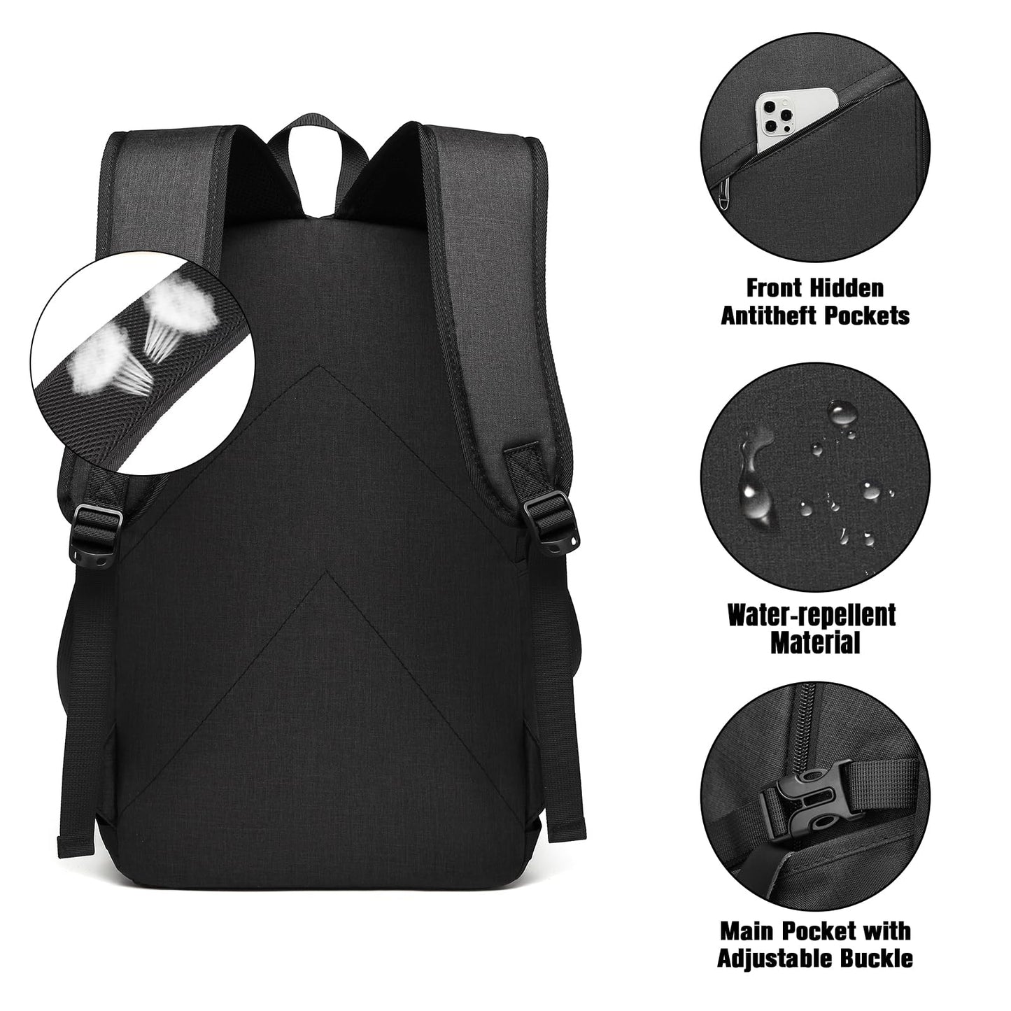 Kono Mochila Antirrobo 15.6" USB, Impermeable, Unisex, Trabajo/Escuela/Viaje, Negro