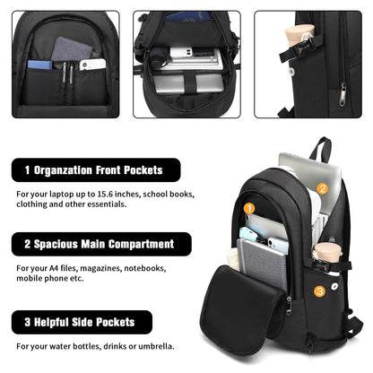 Kono Mochila Antirrobo 15.6" USB, Impermeable, Unisex, Trabajo/Escuela/Viaje, Negro